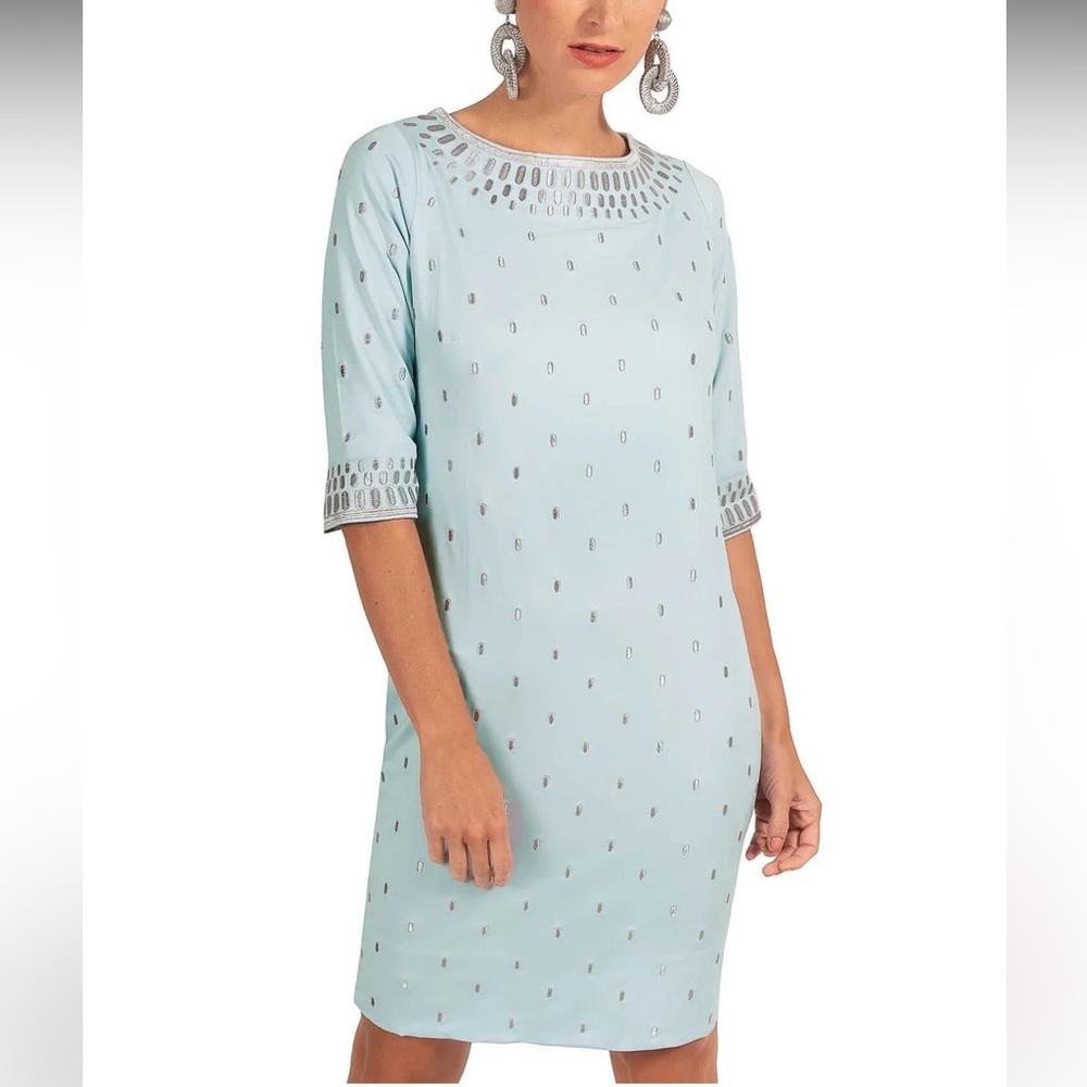 Gretchen Scott Women's Rocket Girl Midi Dress in Pale Blue/ Silver Size XS NWT